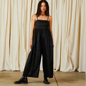 Ali Golden Wide Leg Jumpsuit Like New Black Taffeta Goth Emo Artsy Party XS